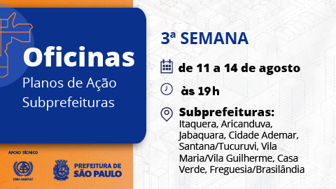 A imagem é um pôster ou um banner digital em português, com um design moderno e em tons de azul e branco.  No lado esquerdo, sobre um fundo azul escuro em formato de bolha arredondada, há um texto em branco com letras grandes que diz 