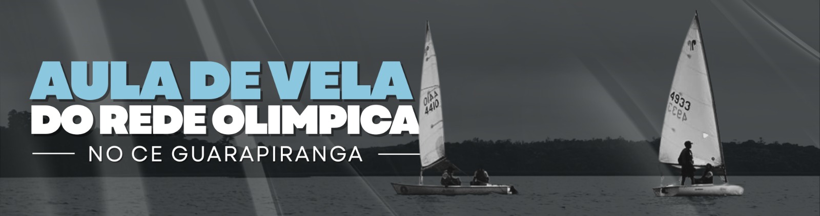 Na imagem , está presente um alunos praticando a aula de vela no CEN Guarapiranga 