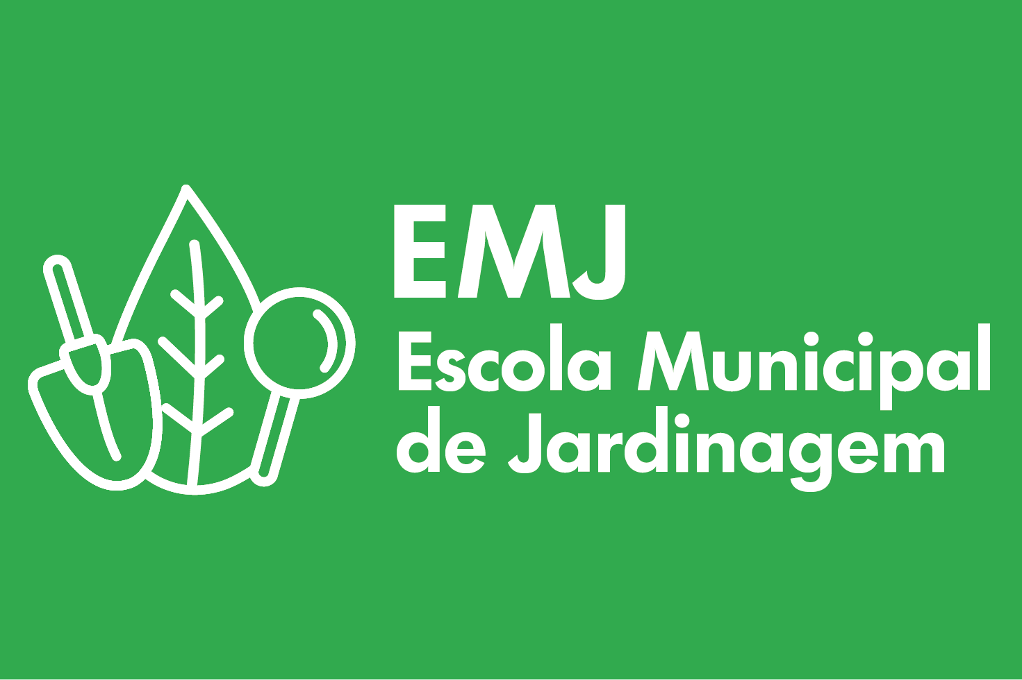 A imagem tem um fundo verde sólido e contém um texto em branco que diz: EMJ Escola Municipal de Jardinagem