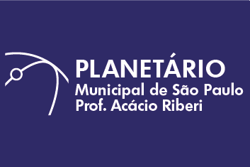 A imagem tem um fundo azul sólido e contém um texto em branco que diz: PLANETÁRIO Municipal de São Paulo