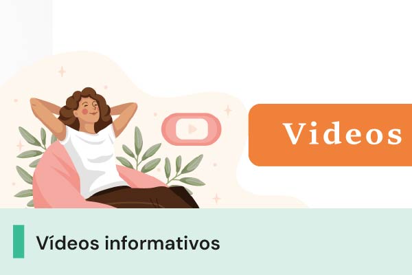 A imagem possui um fundo claro, a ilustração de uma mulher ao lado de um ícone de vídeo. Ao lado, o texto 