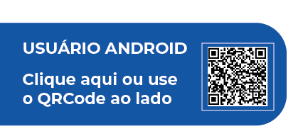 #PraCegoVer: num fundo preto há um QRCode do lado esquerdo. Equivalente textual: Usuário Android - Clique aqui ou use o QRCode ao lado e baixe o aplicativo.