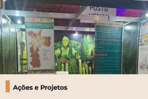 A imagem mostra um local com banners com o tema população negra. Abaixo, uma faixa com o texto 