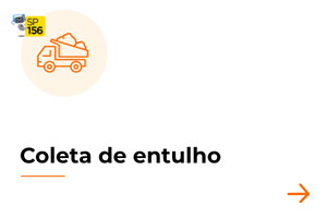 Em fundo branco, a imagem traz no canto superior esquerdo um círculo bege-claro com um ícone em linhas alaranjadas, mostrando um caminhão caçamba carregado de entulho. No canto superior esquerdo do próprio círculo, há um selo amarelo com a inscrição 